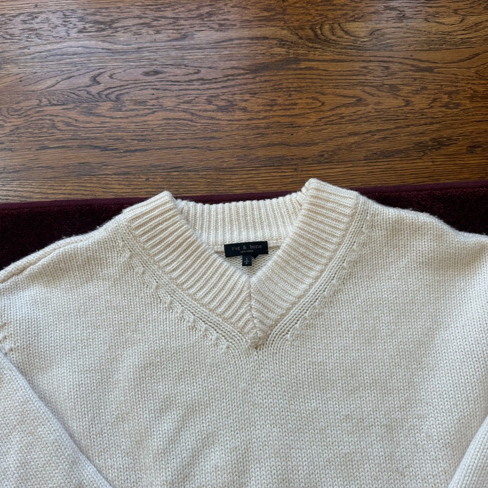 FINAL SALE! Rag & Bone Cream V-Neck Oversized Sweater - Picture 2 of 3